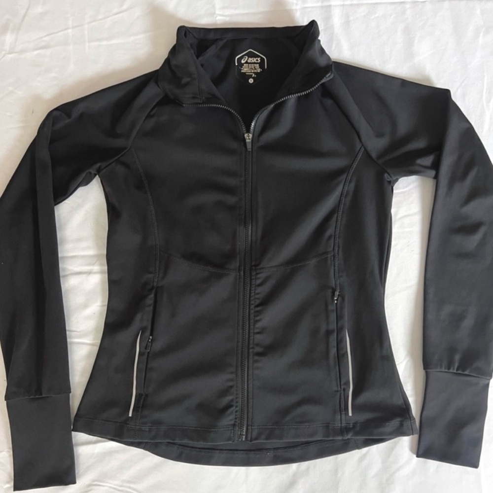 ASICS women’s black activewear zip jacket with zipper pockets size small
